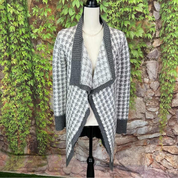 AEROPOSTALE Y2K Gray and Cream Houndstooth Open Cardigan, M - Picture 2 of 10